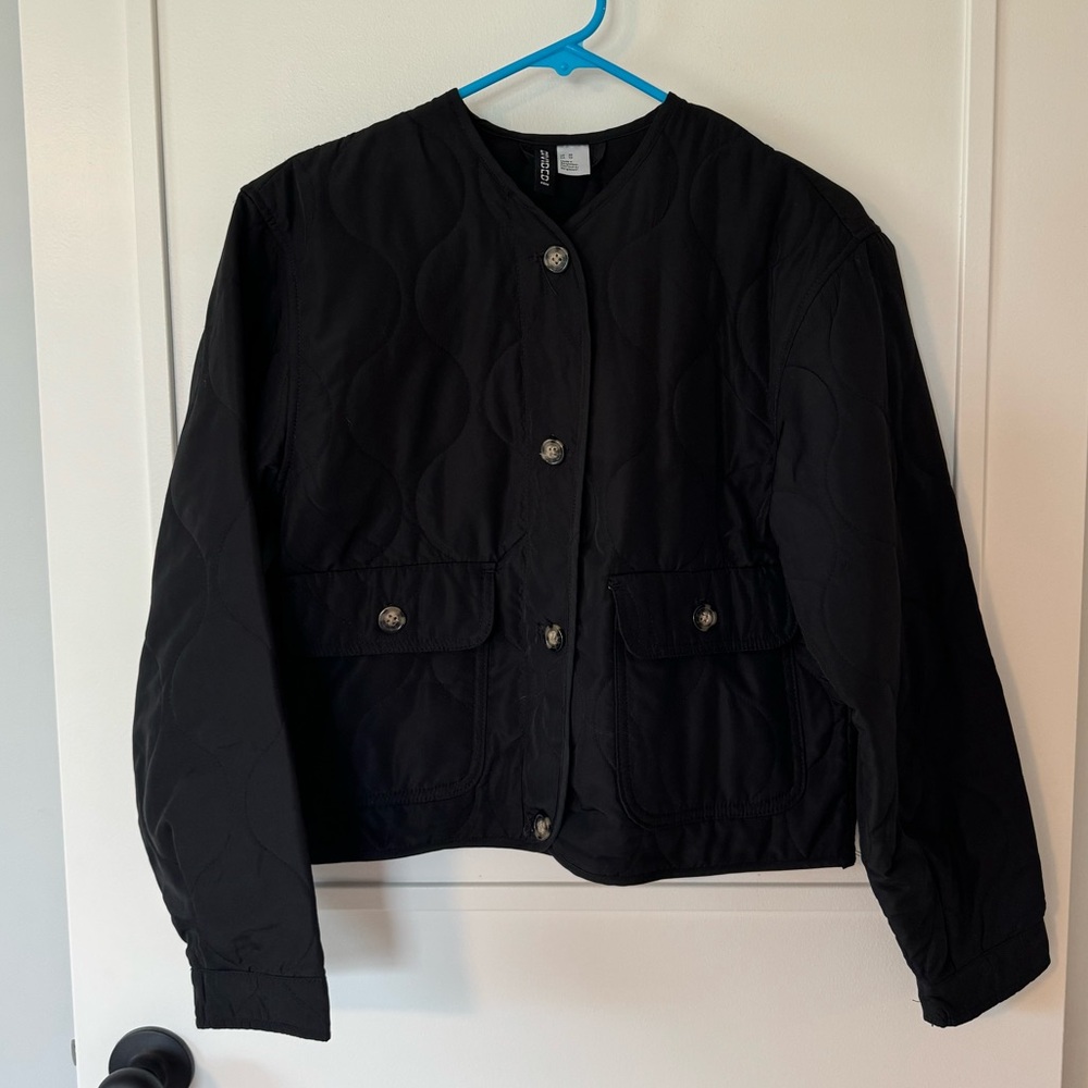 H&M Lightweight Quilted Black Bomber Jacket